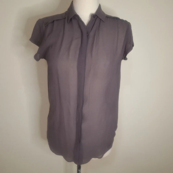Surface to  air sheer short sleeve hidden button 100% silk top SZ M - Picture 1 of 7